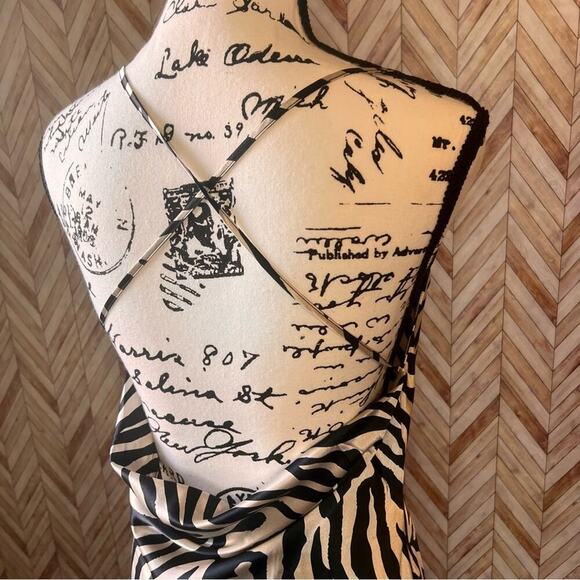 H&M Divided Zebra‎ Mini Satin Slip Cowl Neck, Dropped & Cross Back, Size Small - Picture 8 of 11